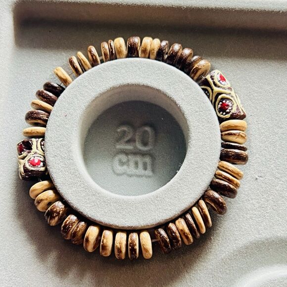 Handmade Beaded Stretch Bracelet Wood And African Trade Beads 8" Man Woman New - Picture 4 of 4